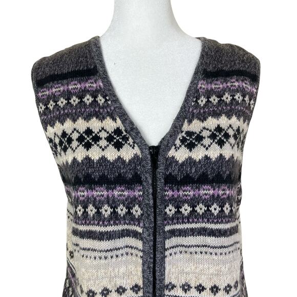 Erika & Co Sz S/M Vtg 90s Fair Isle Knit Sweater Vest Marled Grey Boxy - Picture 5 of 16